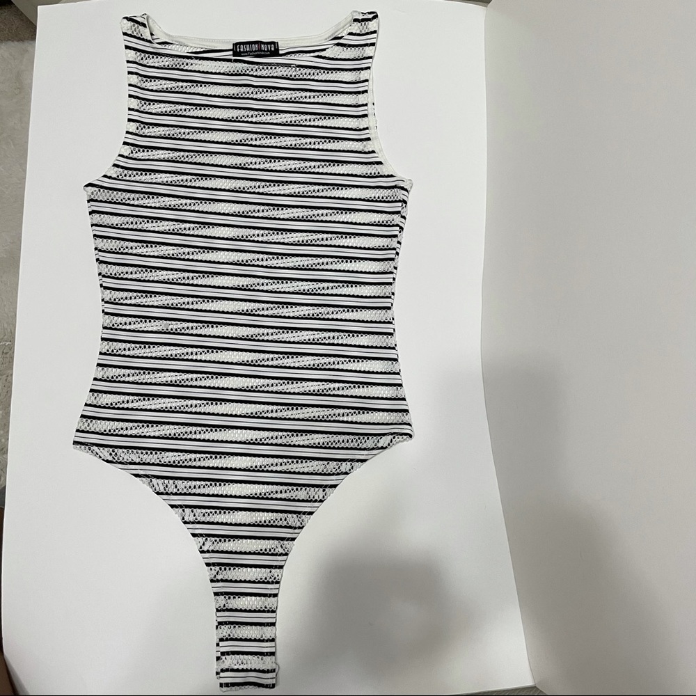 Fashion Nova Mesh Black & White Bodysuit - Picture 10 of 14